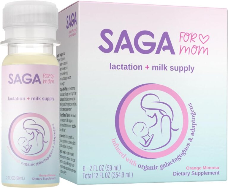 SAGA Organic Lactation Shots | Breast Milk Supplement with Adaptogens – Fenugreek & Milk Thistle | High Bioavailability & Fast Onset | Boosts Daily Milk Supply | Orange Mimosa 2oz Shots (6-Pack)