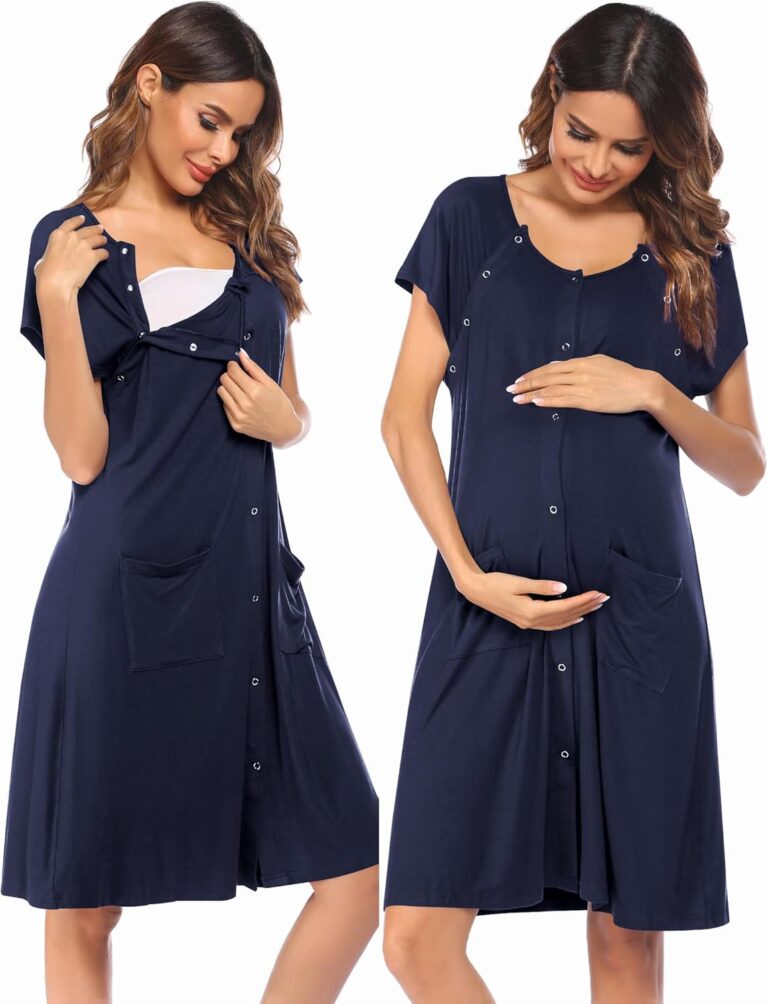 Ekouaer 3 in 1 Labor/Delivery/Hospital Gown Nursing Dress Maternity Nightgown Sleepwear for Breastfeeding with Button S-XXL