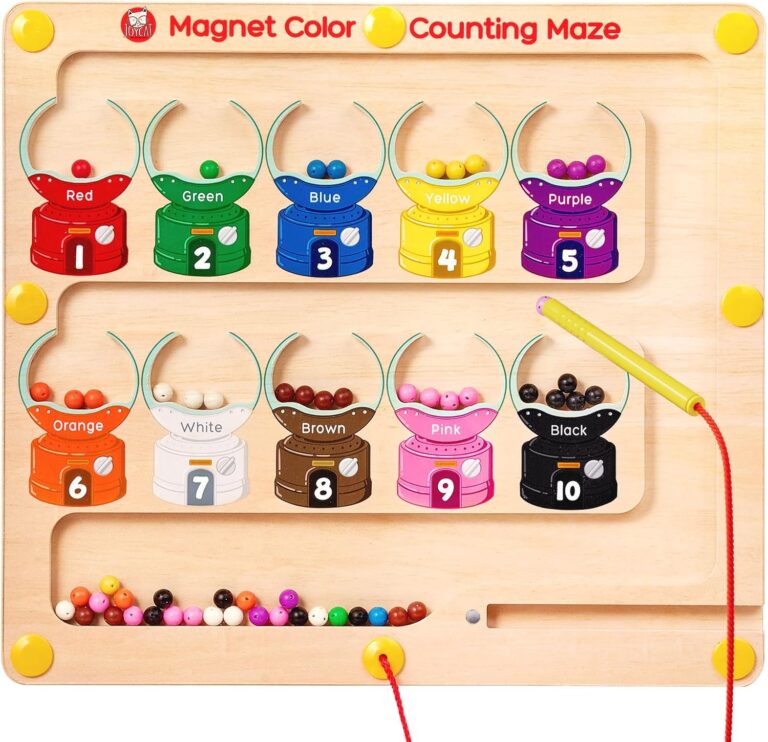 Magnetic Color & Number Maze – Educational Wooden Color Matching Learning Counting Puzzle Board – Toddler Fine Motor Skills Toys for Boys Girls 3 4 5 Years Old