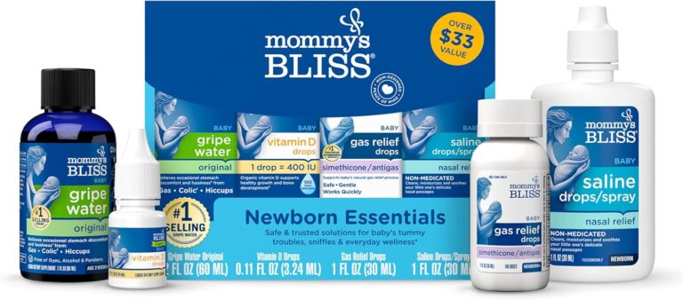 Mommy’s Bliss Newborn Essentials Gift Set, Includes Gripe Water, Baby Vitamin D/Gas Drops and Gentle Saline Drops/Spray