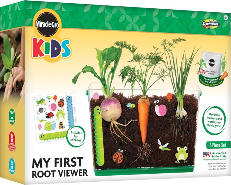 Miracle GRO My First Root Viewer- Decorate & Plant Your Own Garden – Stem Kit for Kids – Soil & Vegetable Seeds Included – Science Educational Teens Kids Gardening Set Age 6+, Multicolor