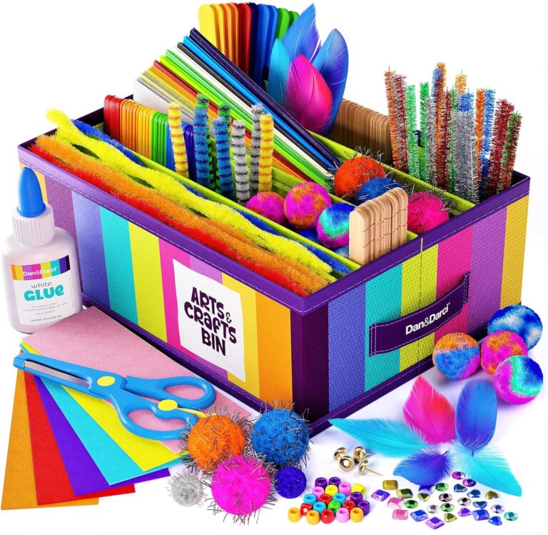 Dan&Darci Arts & Crafts Supplies Kit for Kids and Toddlers – with Storage Bin – Kid & Toddler Art & Craft Set Ages 3, 4, 5, 6, 7 & 8 Years Old – Crafting Materials Box Kits for School or Gift