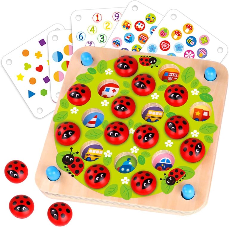 Nene Toys Ladybug Memory Game – Wooden Matching Game for Kids Age 3-5 with 10 Patterns – Educational Family Board Game