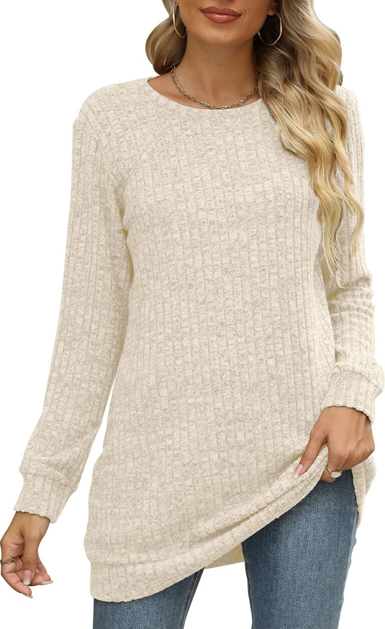 Sweaters for Women Long Sleeve Crewneck Sweatshirt Loose Casual Tunic Tops