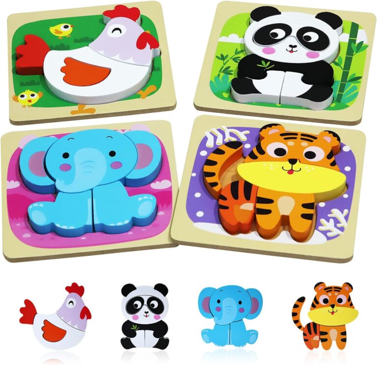 Wooden Puzzles Toddler for 1 2 3 Year Old, Montessori Toys for Boys Girls Baby Kids Ages 1-3, Learning Educational Toys Birthday Gifts, 4 Packs Animal Toddler Puzzles