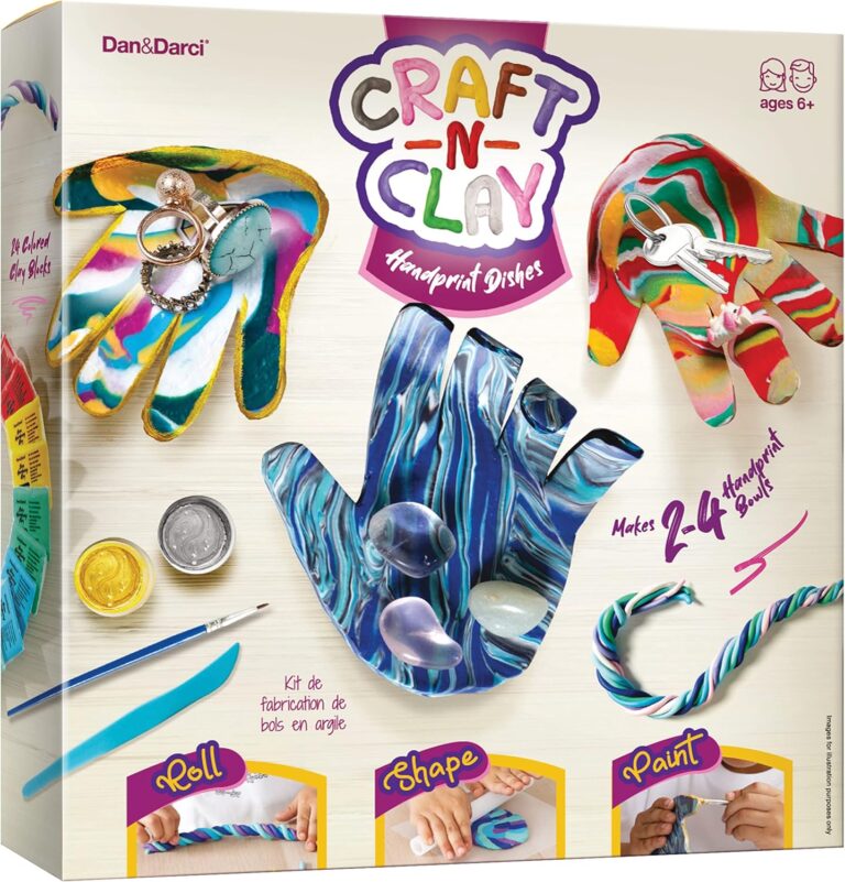 Craft & Clay Handprint Dish Kit – Arts and Crafts for Kids – Make Your Own Hand Bowls – Preteen Girls Art Activities Kits – Best Christmas Gifts for Ages 6, 7, 8, 10-12 – Tween Kid DIY Clay Crafts