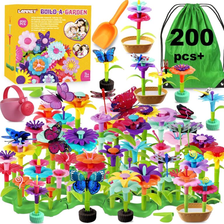 LANNEY Flower Building Toy Set, 200 Pcs Flower Garden Building Toys for Girls Boys 3 4 5 6 7 Year Old, Educational Stem Build Flower Garden Toy, Kids Toddler Birthday Gift Ideas