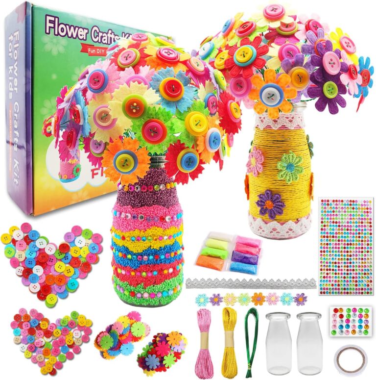 Crafts for Girls Ages 6-10 Make Your Own Flower Bouquet with Buttons and Felt Flowers, Vase Art and Craft for Children – DIY Activity Christmas Birthday Gift for Girls Age 6 7 8 9 10 Year Old