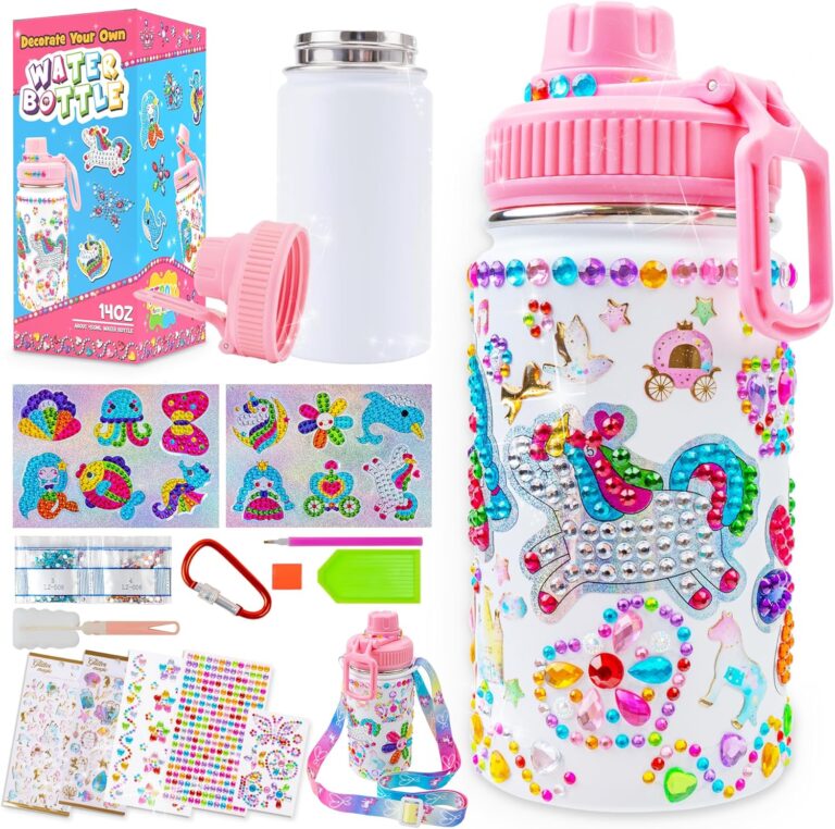 FTBox Decorate Your Own Water Bottle for Girls, Cute Arts and Crafts Gifts Toys for Girls Age 4-6-8-10-12, Unicorn/Mermaid Diamond Painting Crafts Kit for Girls Birthday Christmas Gift