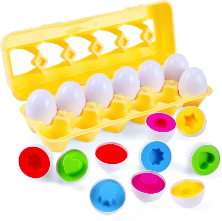 Matching Eggs 12 pcs Set Easter Eggs – Educational Color & Shape Recognition Sortere Skills Study Toys, Montessori Toys, STEM Educational Toy Gift for Toddler 1 2 3 Year Old