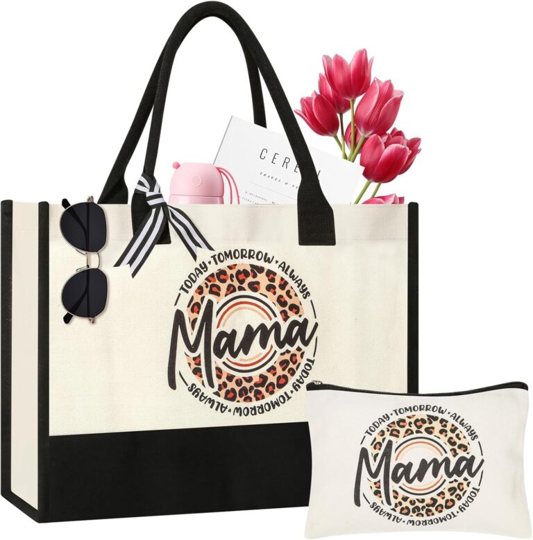 Gifts for Mom, Birthday Gifts for Mom, Mothers Day Gifts, Mom Gifts from Daughter Son, New Mom Gifts for Women, Unique Christmas Gifts for Mom, Pregnancy Gifts, Canvas Tote Bag & Makeup Bag for Mother