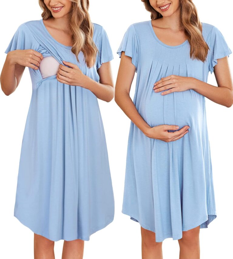 Ekouaer Nursing Nightown Labor and Delivery Gown for Hospital Pleated Breastfeeding Dress Short Sleeve Maternity Sleepwear