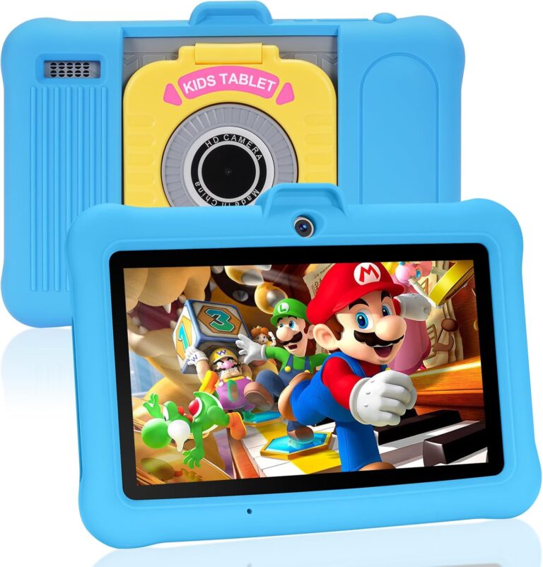 Kids Tablet 7 inch Android 13 Tablet for Kids (Ages 2-14), 8GB RAM 64GB ROM 128GB Expand,Software Pre-Installed, Bluetooth, WiFi,with Shockproof Case