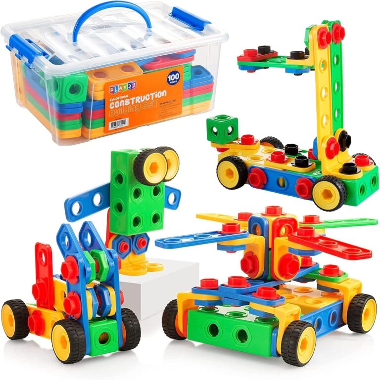 Play22 100Pc Building Blocks for Toddlers Stem Toys – Building Take Apart Toys for Boys and Girls Ages 3 4 5 6 7 8 9 10 – Educational Toys Set with Nice Storage Box