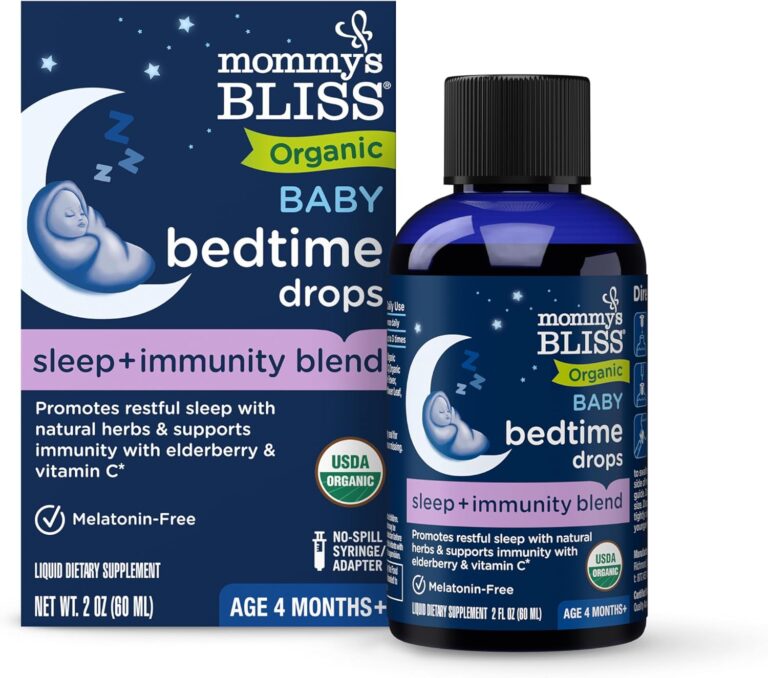 Mommy’s Bliss Organic Baby Bedtime Drops + Overnight Immunity Support*, Promotes Restful Night, Melatonin Free, Age 4 Month+, 2 Fl Oz