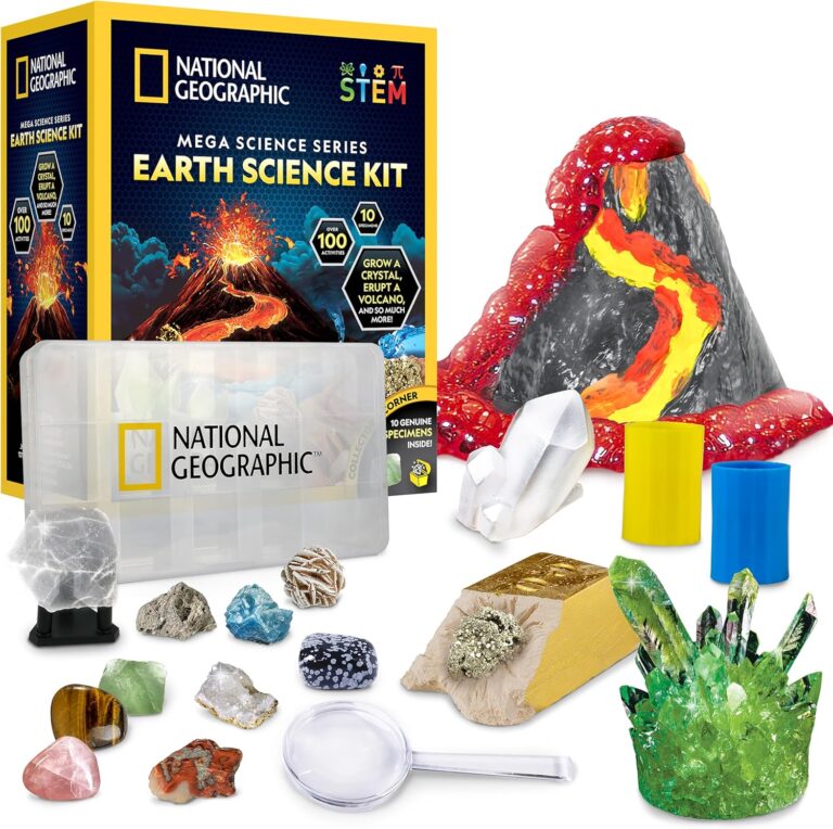 NATIONAL GEOGRAPHIC Earth Science Kit – 100+ Science Experiments & Activities for Kids, Crystal Growing, Volcano Science Kit, Rock Collection, STEM Project Toy for Boys & Girls (Amazon Exclusive)